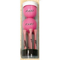 Golf Ball Tube w/ Six Pink 2 3/4" Tees & 2 Golf Balls